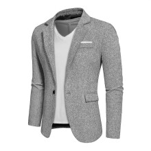 (M, Light Grey) Mens Casual Linen Blazers One Button Slim Fit Suit Jackets