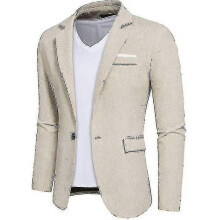 (M, Khaki) Mens Casual Linen Blazers One Button Slim Fit Suit Jackets
