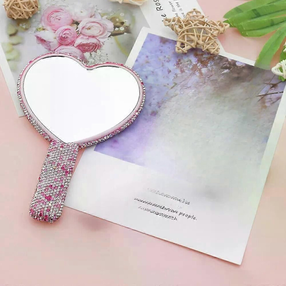 (Stick Diamond B) Travel Diamond Makeup Mirror Love Heart Bling Cosmetic Beauty Tools Handheld Vanity Portable Make Up