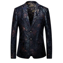 (58) Men's Fashion Notched Lapel Print Two Button Suit Jacket Professional Business Casual Blazer