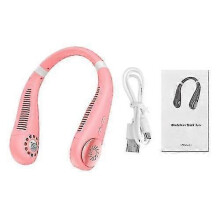 (Pink) Usb Rechargeable Air Cooler Mini Neck Fan Hanging Portable Bladeless Neckband