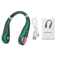 (green) Usb Rechargeable Air Cooler Mini Neck Fan Hanging Portable Bladeless Neckband