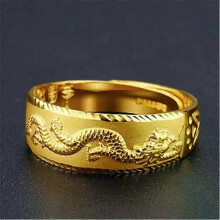 Anillo de oro para hombre, de lujo, con grabado de dragón, ajustable, bicolor (amarillo/blanco).