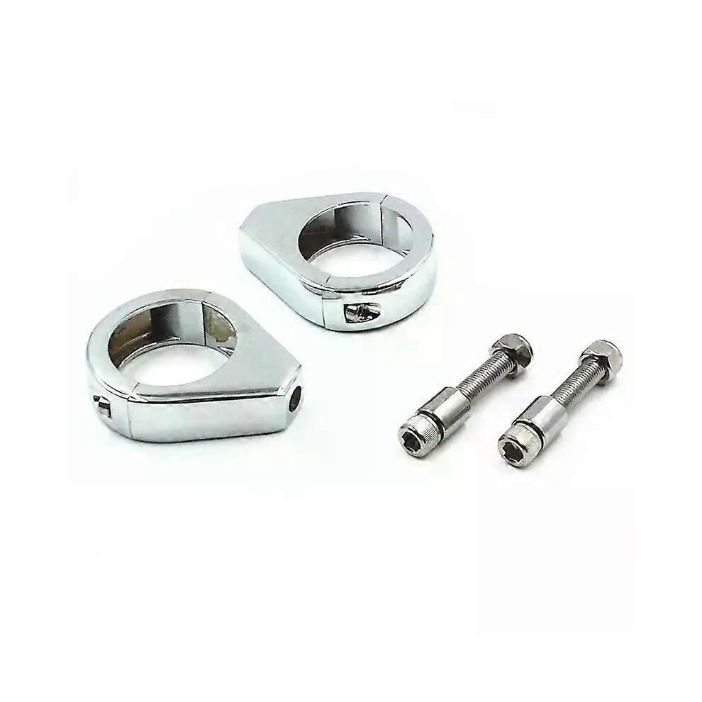 (Chrome) 2Pcs 49Mm Motorcycle Turn Signal Bracket Front Fork Relocation Clamps Mount Chrome/ For Harley Black 9013291359604