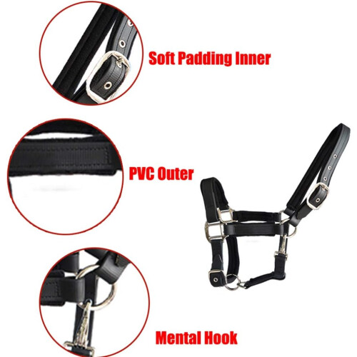 Horse Headcollar Double Layer Thickened Nylon Headcollar For Pony Three Sizes Blue Red Black 1