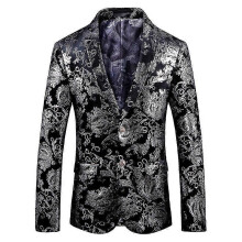 (M) Men's Professional Business Printed Two Button Blazer Notched Lapel Printed Casual Regular Fit Suit