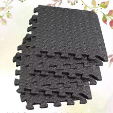 (Negro) 6 piezas de tapetes de suelo de EVA con diseño de hojas, almohadillas de empalme, alfombras