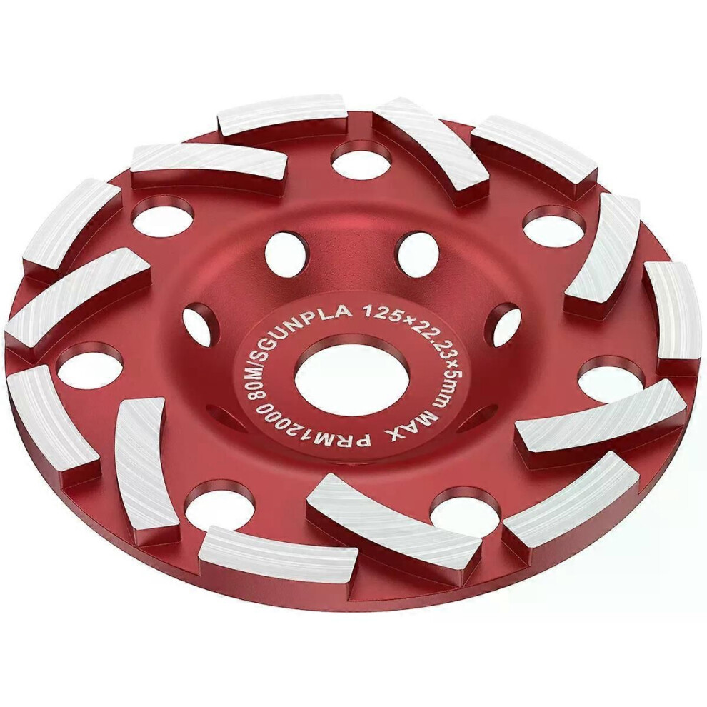 (Red) 5Inch Diamond Grinding Disc Abrasive Cup Wheel Wear Resistant Diamond Sanding Wheel Durable Angle Grinder 9013291363045