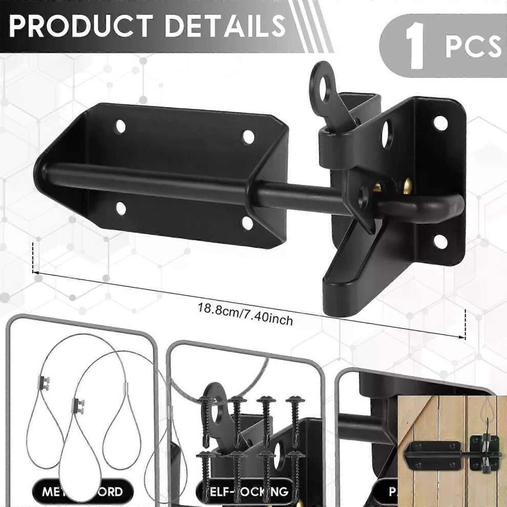 (1Pcs Black) Heavy Duty Automatic Gate Latch 74 Self-Locking Gravity Gate Door Latches For Wooden Fences With Pull 9013291376359