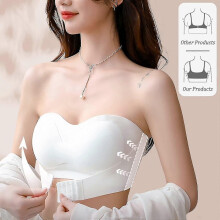 (XL-Bianco) Reggiseno push-up invisibile antiscivolo senza ferretto, senza spalline, con fibbia frontale,