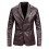 (M, Red) Men's Casual Solid Color Slim Fit Notched Lapel Two Button Pu Leather Blazer Jacket 4