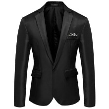 (M-Negro) Chaqueta de traje de hombre, estilo business casual, con un botón, solapa de muesca y color