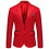 (M, Red) Mens Business Casual One Button Notched Lapel Solid Color Suit Jacket 1