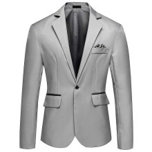 (XXL, Grey) Mens Business Casual One Button Notched Lapel Solid Color Suit Jacket
