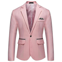 (XL, Pink) Mens Business Casual One Button Notched Lapel Solid Color Suit Jacket