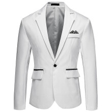 (XL-Blanco) Chaqueta de traje de hombre, estilo business casual, con un botón, solapa de muesca y color