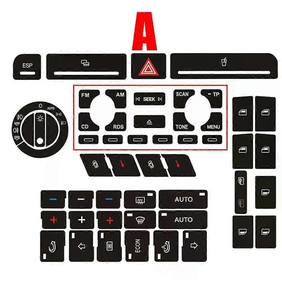 (A) Car Button Repair Sticker For A4 B6 B7 Radio Clima Esp Headlight Adjustment Button Repair Worn Knob 9013291384903