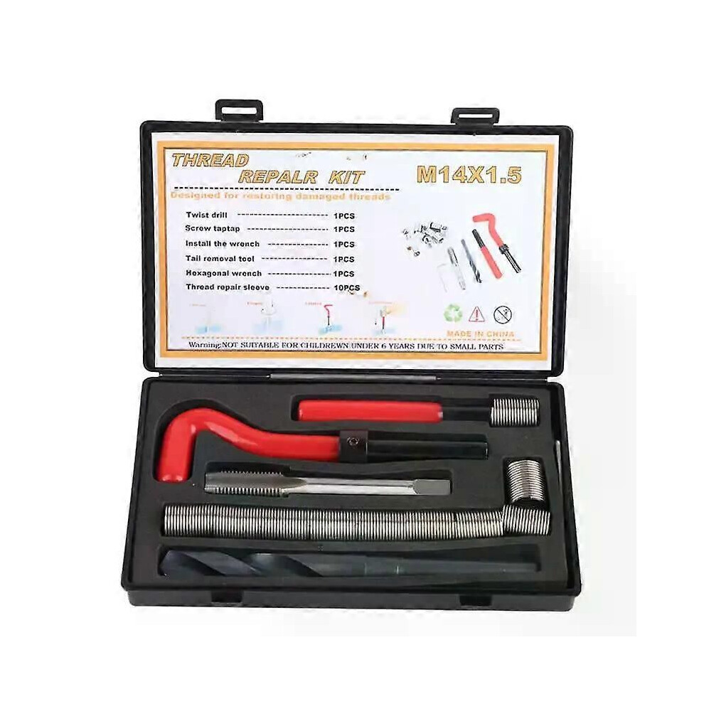 (15Pcs M14x1.5) Thread Repair Kit Stainless Steel Twisted Drill Wrench Threaded Insert M6 M8 M9 M10 M12 M14 M18 Threaded 9013291395008