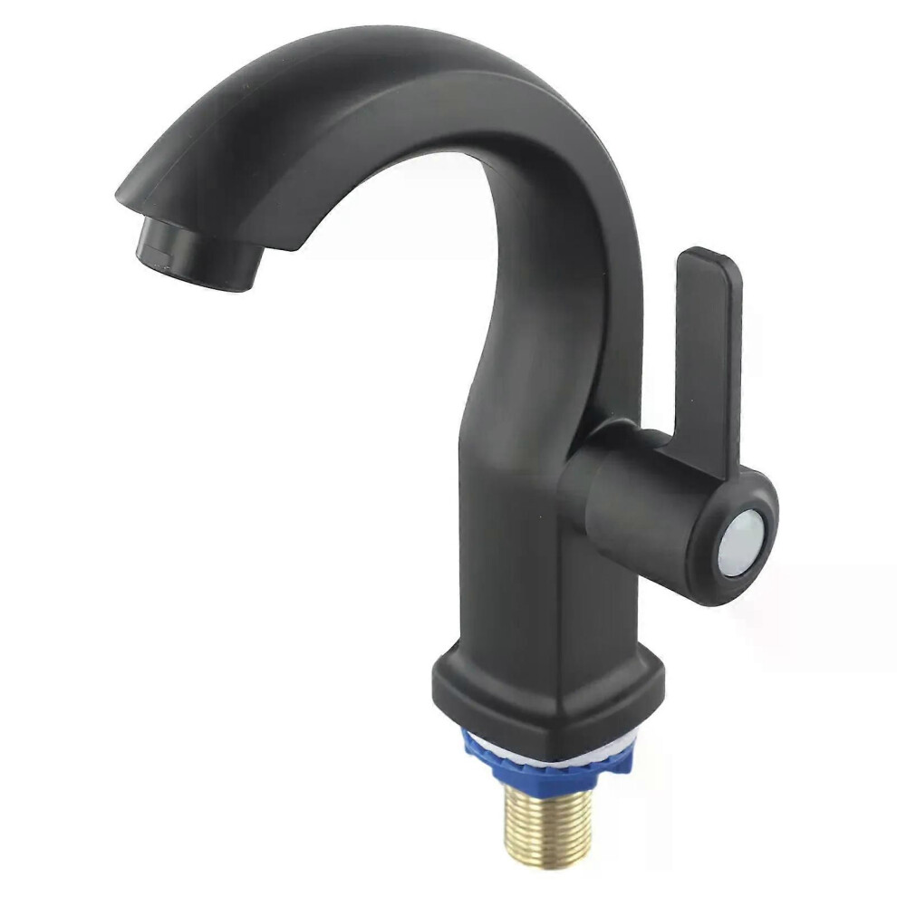 (Black) Bathroom Faucets Abs Black Basin Faucet Single Hole Single Cold Water Sink Tap Deck Mounted Kitchen 9013291374188