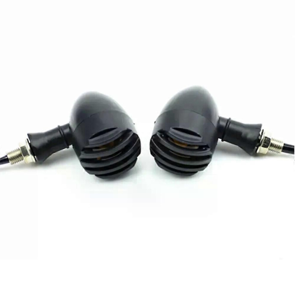 (Black) Pair 12V Bullet Universal Motorcycle Grill Turn Signal Lights Indicator Lamp Touring For Honda Suzuki Black 9013291389359