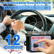 (12 Sound Effects) Car Horn Controller Electric Horn Speaker Sound Control Unit with 12 Sound Effects Switching 12-24V