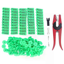 (Verde) 100 juegos de etiquetas auriculares numeradas para ganado con aplicador para bovinos, equinos,