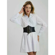 (Negro) Cinturón corsé medieval para mujer, estilo steampunk, de cuero sintético, tipo arnés, ideal