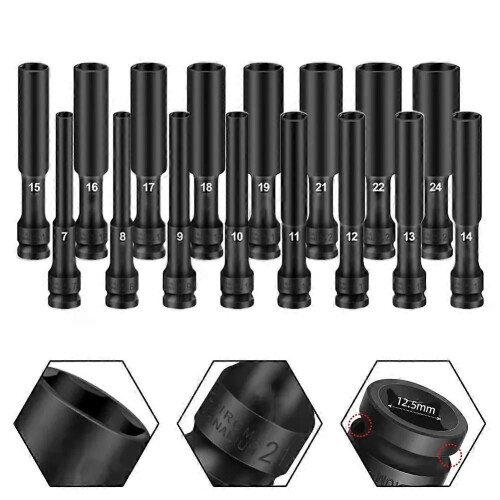 (21mm) 1/2 Inch Drive Deep Impact Hex Socket Extra Deep Bolt Nut Driver Bit 8-24mm Spanner Converter Wrench 2