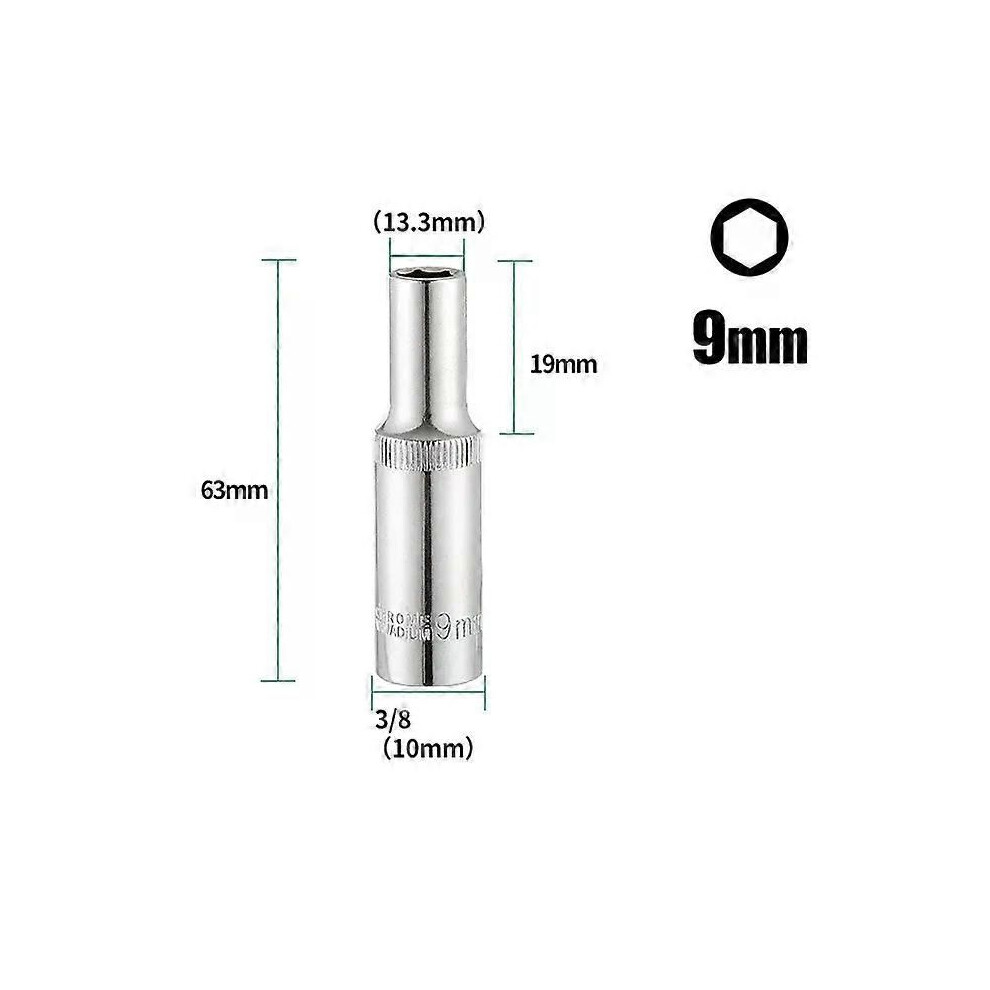 (9Mm) 3/8Inch Deep Socket Adapter Chrome Vanadium Steel Hex Long Sleeve Wrench Heads 8-24Mm Ratchet Wrench 9013291392991
