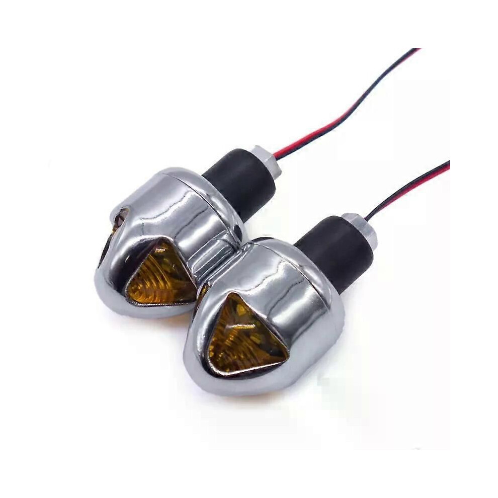 () 2Pcs 12V Motorcycle Led Handlebar End Turn Signal Flasher Handle Grip Bar Blinker Side Marker Silver/Light 9013291389212