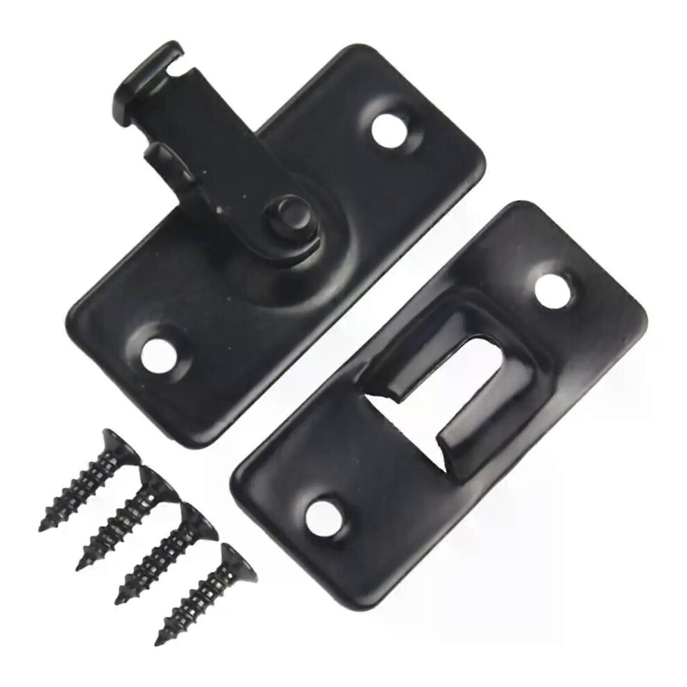 (Black) Door Lock 90Degree Barn Door Latch Bolt Stainless Steel Hook Latch Window Cabinet Lock Right Angle Sliding 9013291393431