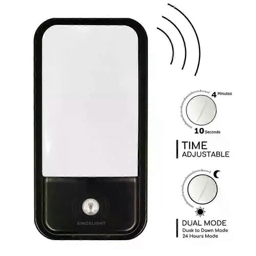 (Cool White 6000K) SINCELIGHT LED Bulkhead 20W with PIR Motion Sensor and Light Sensor  Dual Mode Switchable and Trigger 1