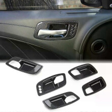 (black) Carbon Fiber Inner Door Handle Bowl Cover Trim for Dodge Charger 2011-/ Chrysler 300 2015- 5PCS/SET