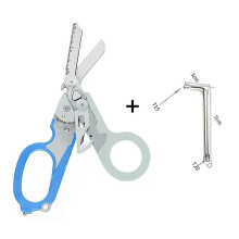 (Blu grigio) 1PC Multi-Funzionale Tattico Pieghevole Medico Forbici Righello Chiave Mini Portatile Primo