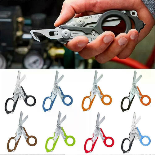 (Blue gray) 1PC Multi-Functional Tactical Foldable Medical Scissors Ruler Wrench Mini Portable First Aid Gadget 2