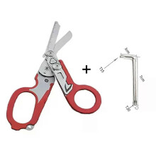 (Rosso) 1 pz multifunzionale tattico pieghevole medico forbici righello chiave mini portatile gadget