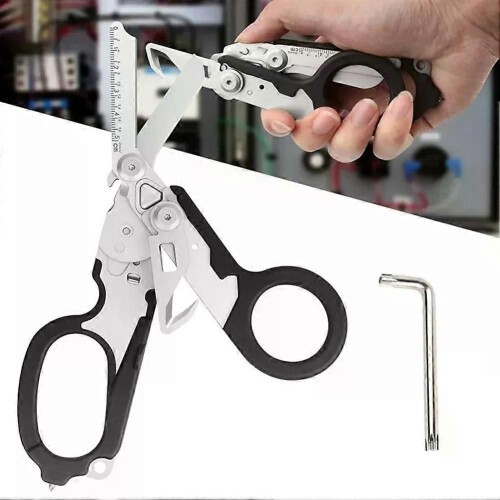 (Red) 1PC Multi-Functional Tactical Foldable Medical Scissors Ruler Wrench Mini Portable First Aid Gadget 1