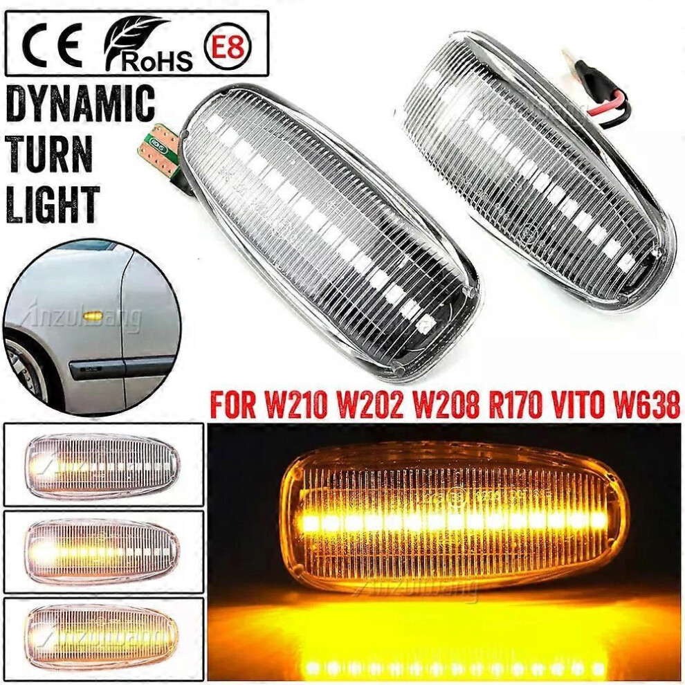 (Crystal ) For Mercedes Benz Side Marker Turn Signal Indicator Led Dynamic Sequential Blinker W202 W210 W208 White/Light 9013291432390