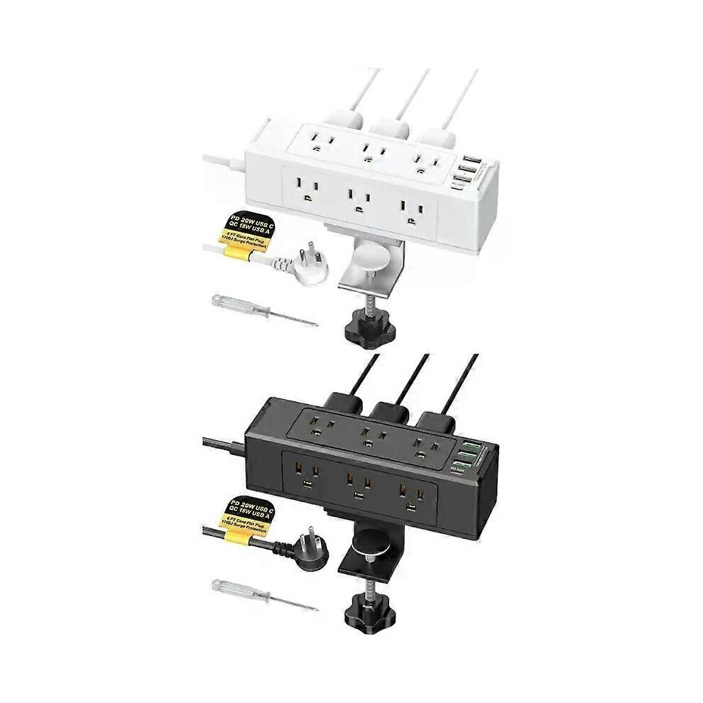 (White) Desk Clamps Power Strips With Usb C 6 Outlet Desktop Mount Power Stations Removable Clamps Socket For 9013291431218