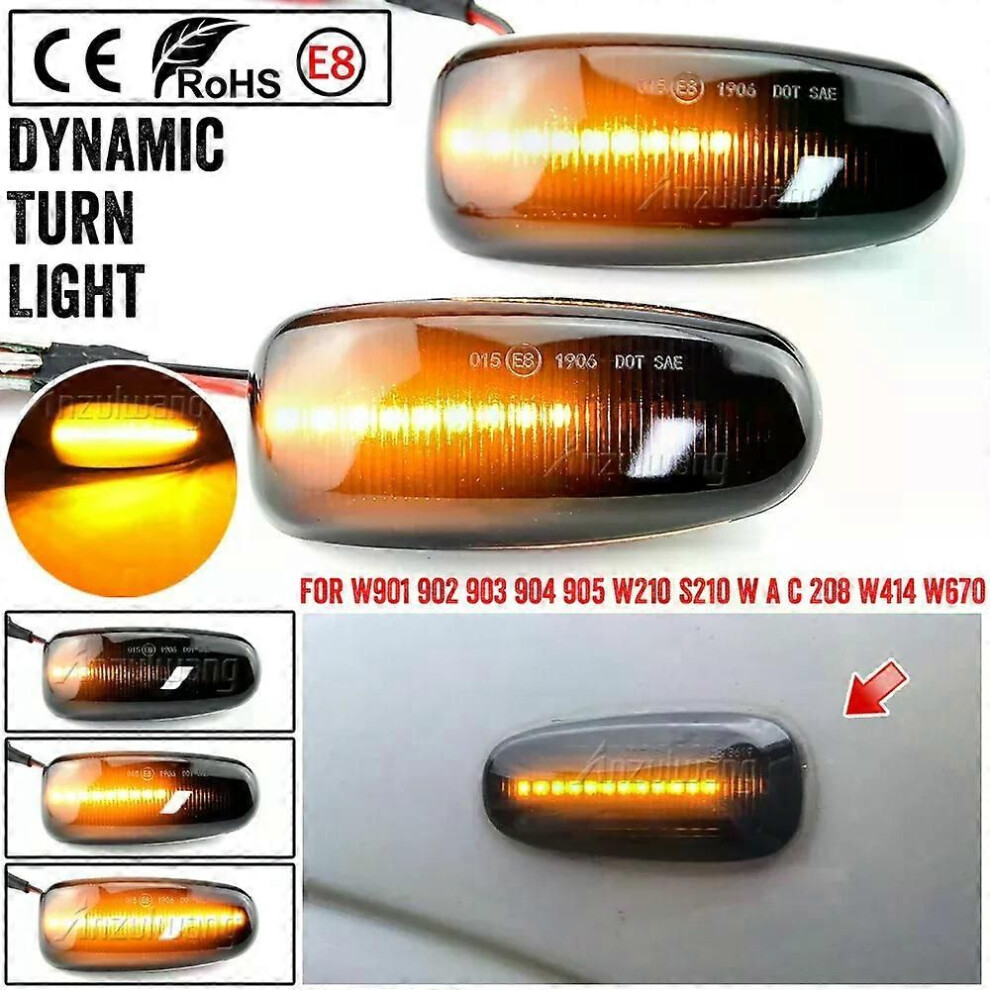 (Smoked ) For Mercedes Benz Side Marker Turn Signal Indicator Led Dynamic Sequential Blinker W202 W210 W208 Black/Light 9013291432383