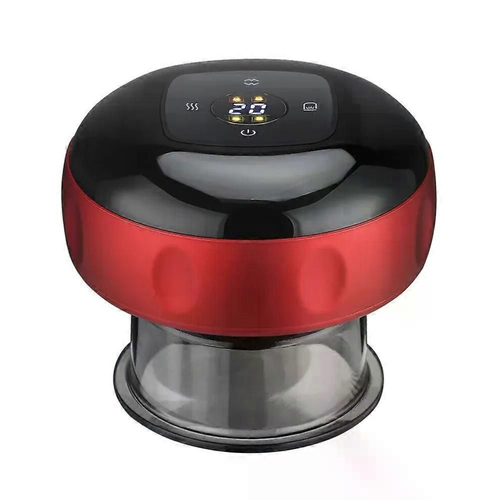 (Red1) Electric Vaccum Cupping Massager Body Slimming Massage 12 Levels Guasha Scraping Heat Therapy Pressure