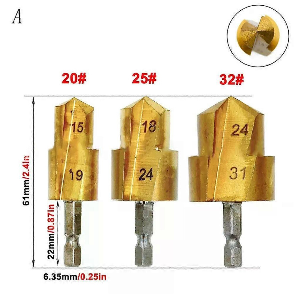 (A) 3Pcs 20/25/32Mm Plumber Water Pipe Puncher Drill Bit Hexagonal Shank Drill Bit Stepped Drill Bit For 9013291410718