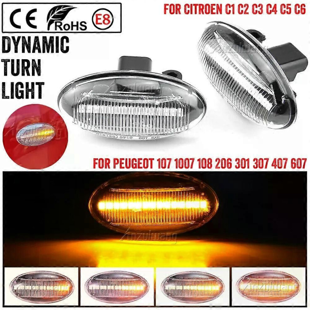 (Dynamic Crystal) Dynamic Flashing Led Side Marker Turn Signal For Peugeot 307 206 607 407 1007 107 4007 Partner Light 9013291432451