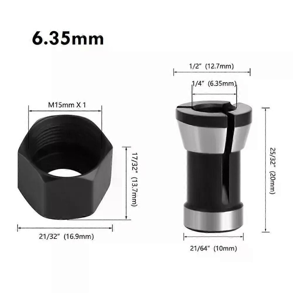(6.35Mm) 2Pcs Router Bit Collet Chuck M15 Screw Nut Kit Electric Router Milling Cutter 6/635/8Mm Collet Chuck 9013291412460