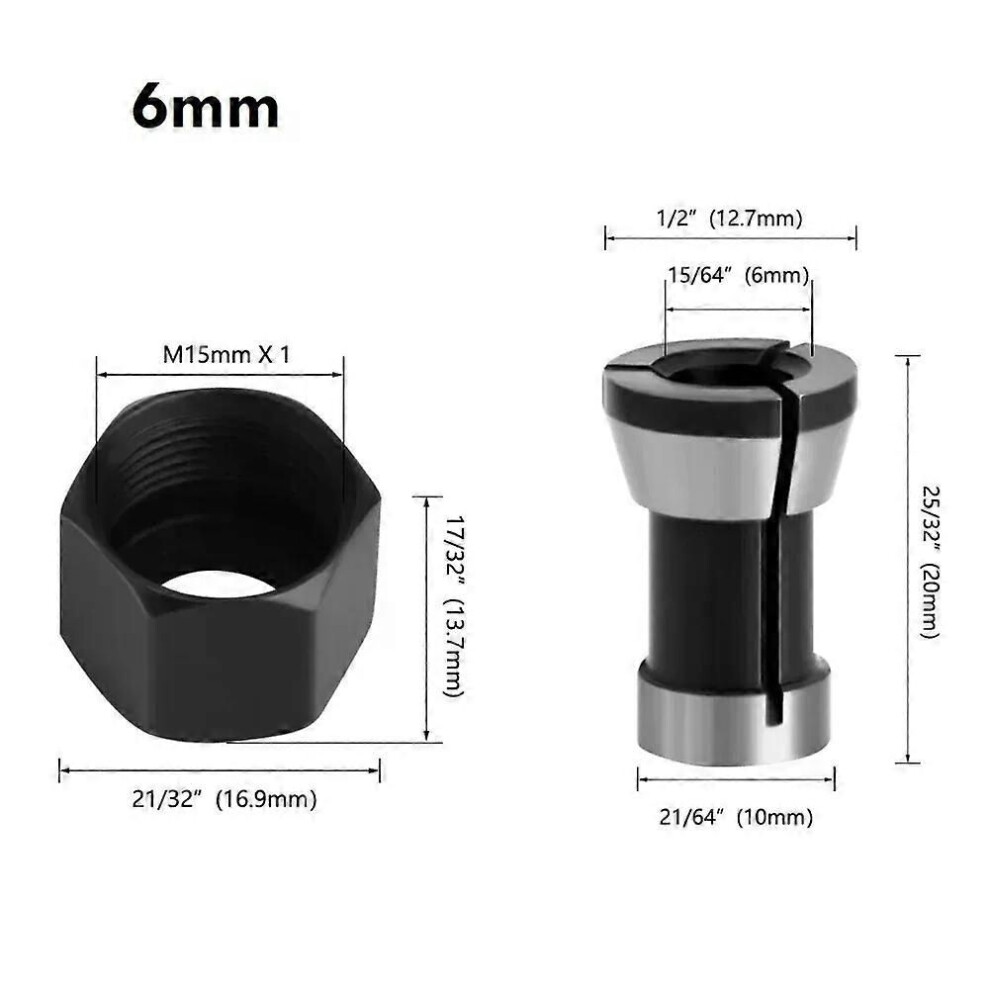 (6Mm) 2Pcs Router Bit Collet Chuck M15 Screw Nut Kit Electric Router Milling Cutter 6/635/8Mm Collet Chuck 9013291412453