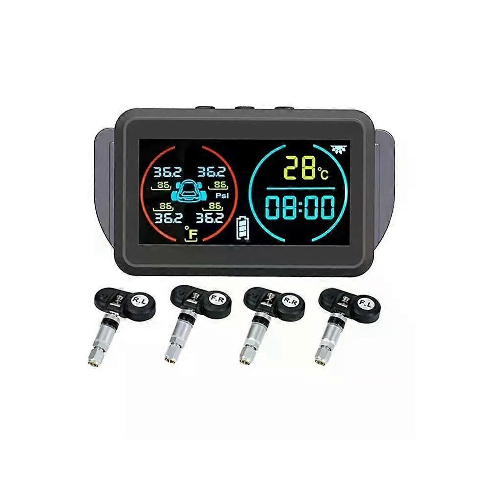 (As Shown Internal) TPMS Car Tire Pressure Monitoring System Alarm Tyre Air Pressure Meter Gauge Temperature Warning 4 Sensors