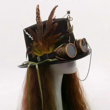 (56-58cm Huvud) Steampunk Hatt Herr Kvinnor Skyddsglasögon Fjäderväxel Huvudbonad Goth Lolita Svart