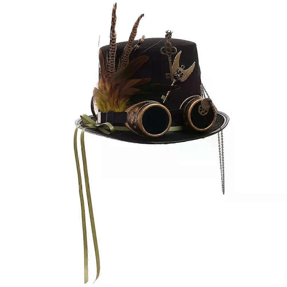 Black (59-61Cm Head) Steampunk Hat Men Women Goggles Feather Gears Head Wear Goth Lolita Fedoras Top Hats