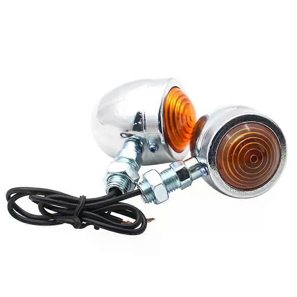 () 2Pcs 12V Retro Metal Blinkers Lens Retro Motorbike Indicator Blinker Lights Retro Motorcycle Turn Silver/Amber 9013291414013
