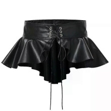 (Negro) Falda corsé steampunk para mujer, moda punk negra, PU, con cordones, sexy, con cintura de